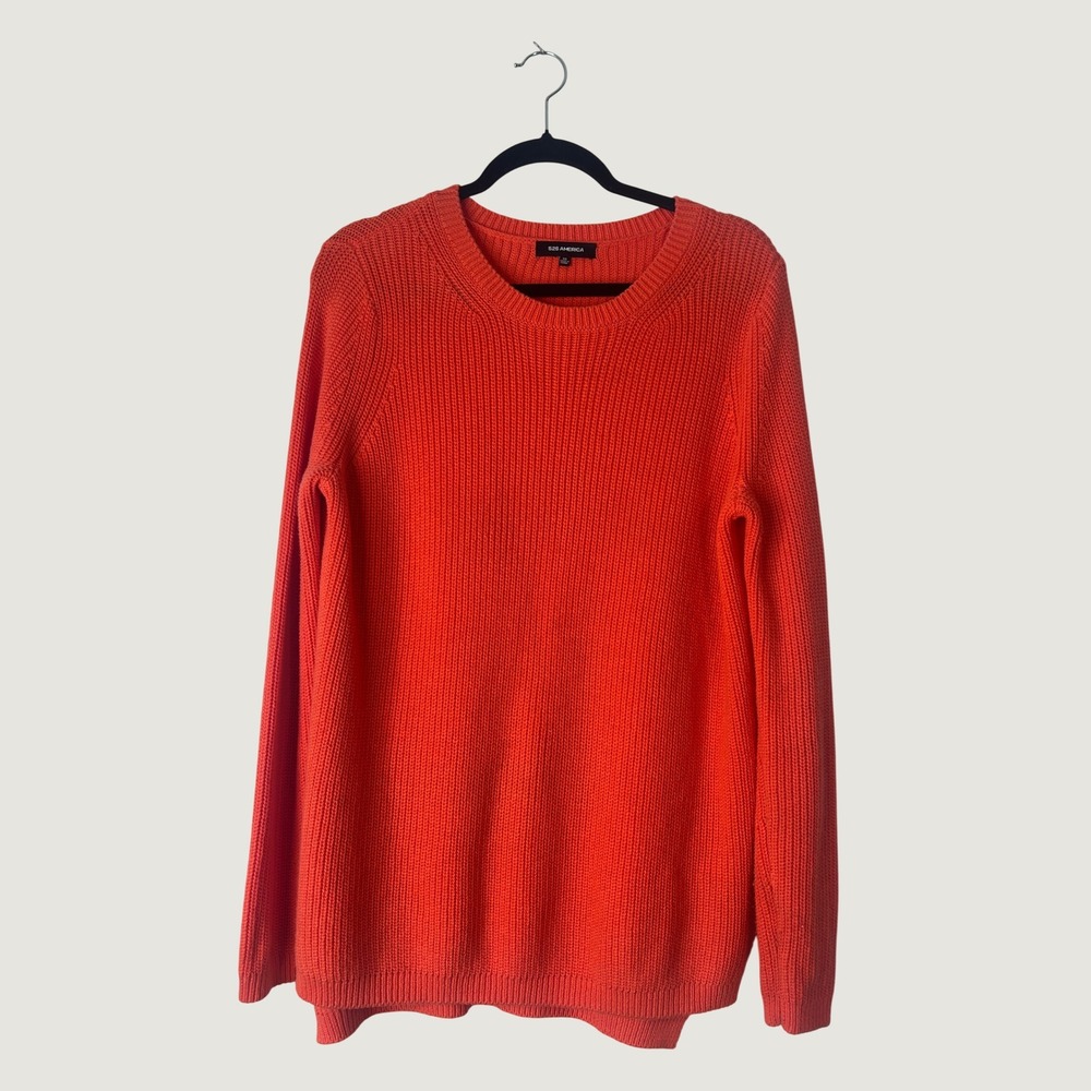 525 America Sweater Womens XS Orange 100% Cotton Shaker Knit Crewneck Raglan